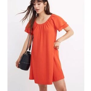 Madewell Texture & Thread Red Tiered Sleeve Dress (Medium)